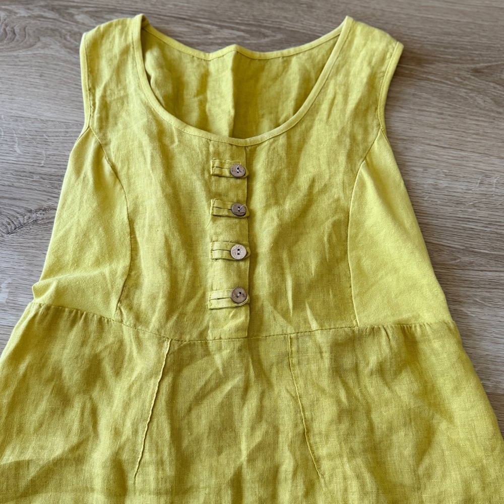 100% Linen Made In Italy Lagenlook Yellow Sundress With Corset Back Detail - Picture 4 of 7